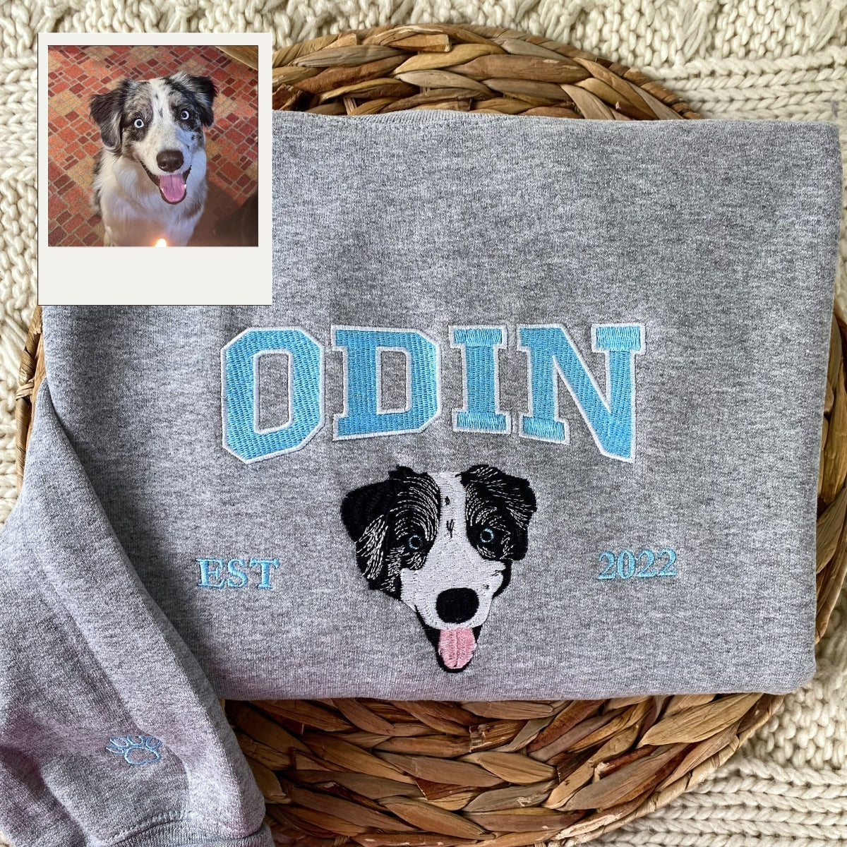 Dog Portrait Custom Embroidered Hoodie - Personalized Pet Memorial Sweatshirt Gift