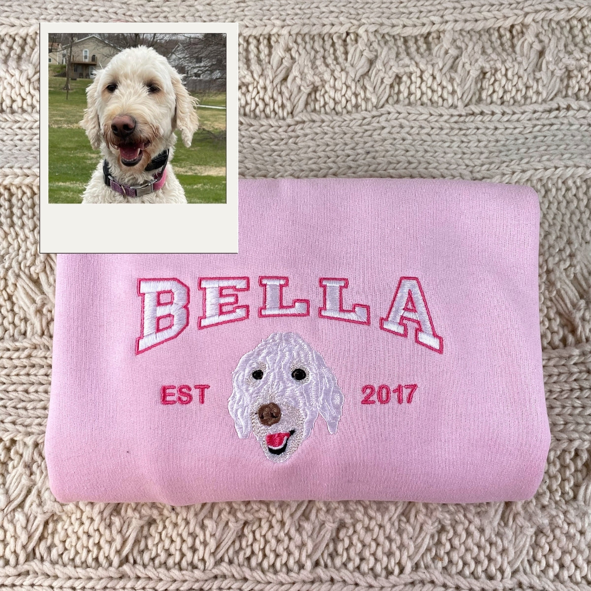 Dog Portrait Custom Embroidered Hoodie - Personalized Pet Memorial Sweatshirt Gift