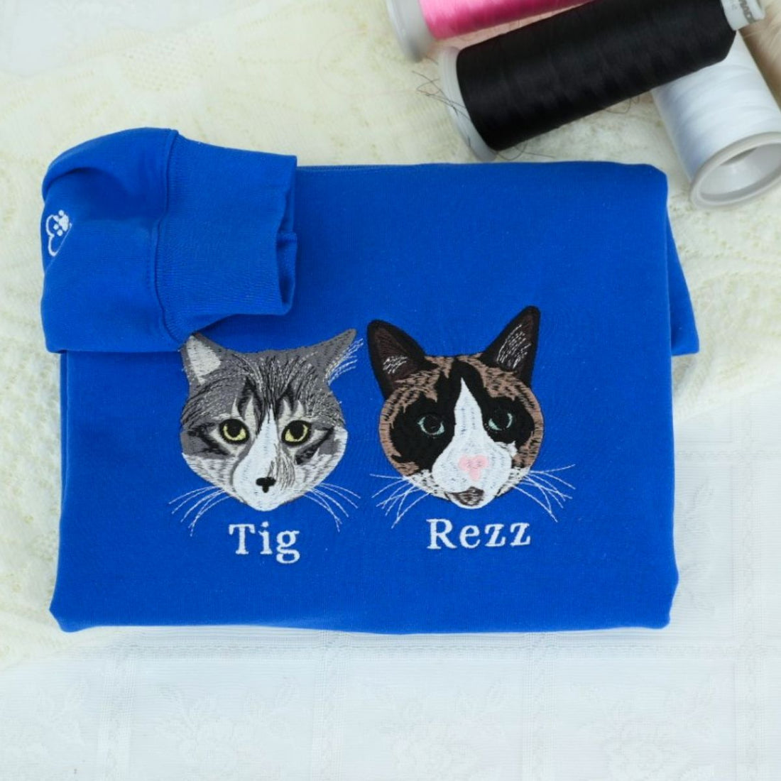 Cat Face Custom Embroidered Hoodie - Personalized Pet Portrait Sweatshirt Gift