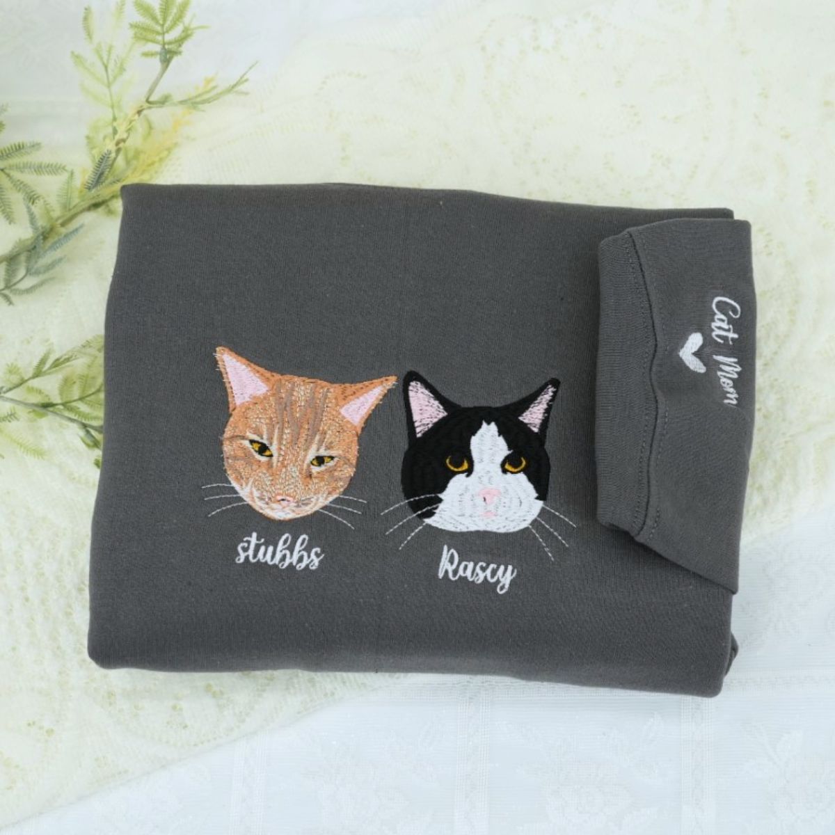 Cat Face Custom Embroidered Hoodie - Personalized Pet Portrait Sweatshirt Gift