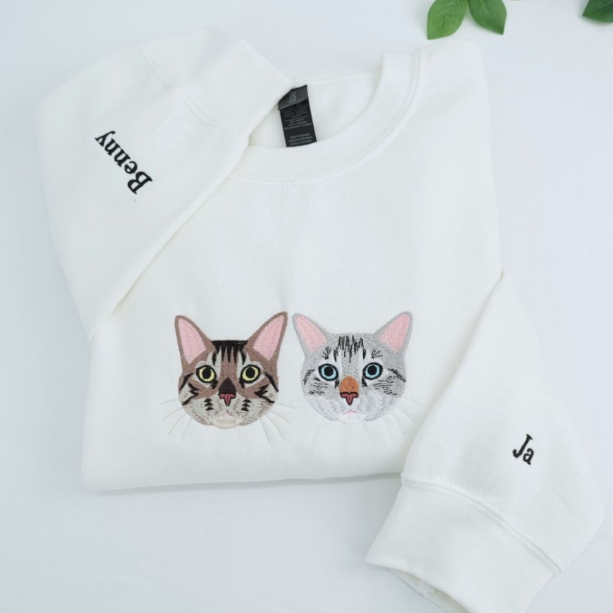 Cat Face Custom Embroidered Hoodie - Personalized Pet Portrait Sweatshirt Gift