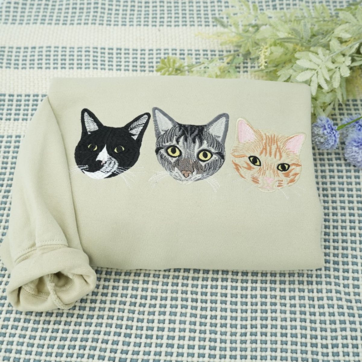 Cat Face Custom Embroidered Hoodie - Personalized Pet Portrait Sweatshirt Gift