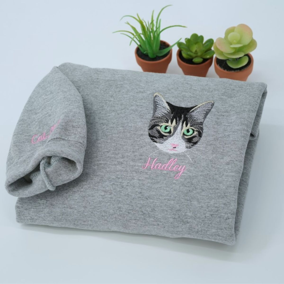 Cat Face Custom Embroidered Hoodie - Personalized Pet Portrait Sweatshirt Gift