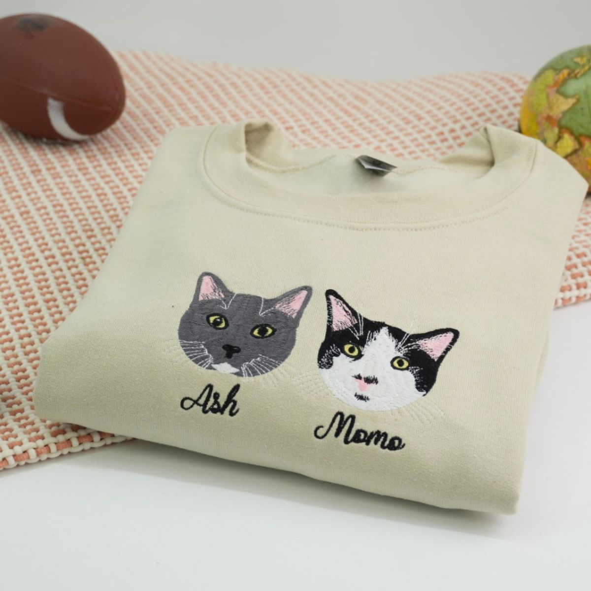 Cat Face Custom Embroidered Hoodie - Personalized Pet Portrait Sweatshirt Gift