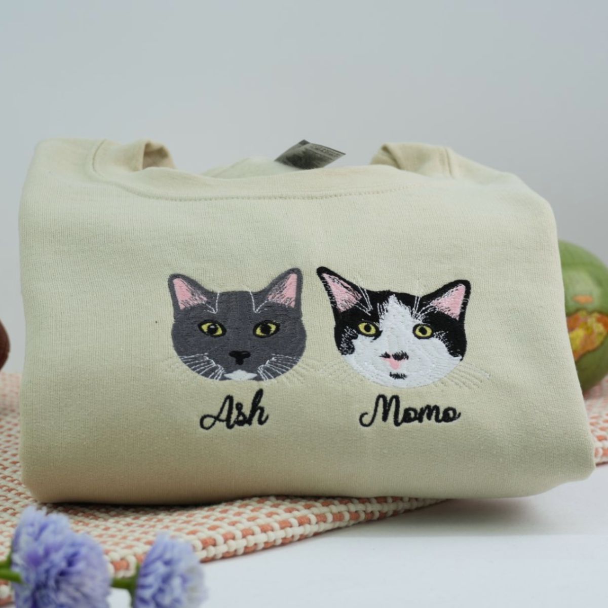 Cat Face Custom Embroidered Hoodie - Personalized Pet Portrait Sweatshirt Gift