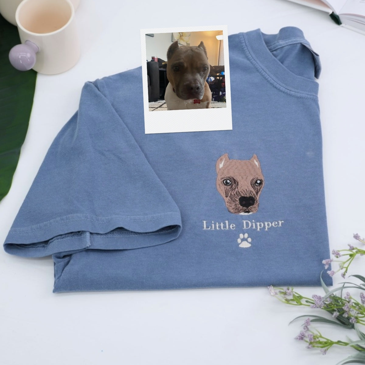 Dog Face Custom Embroidered T-Shirt - Personalized Pet Portrait Memorial