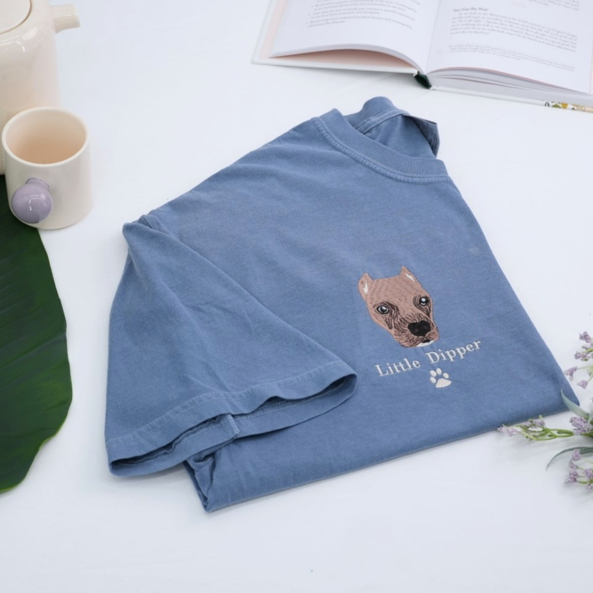 Dog Face Custom Embroidered T-Shirt - Personalized Pet Portrait Memorial