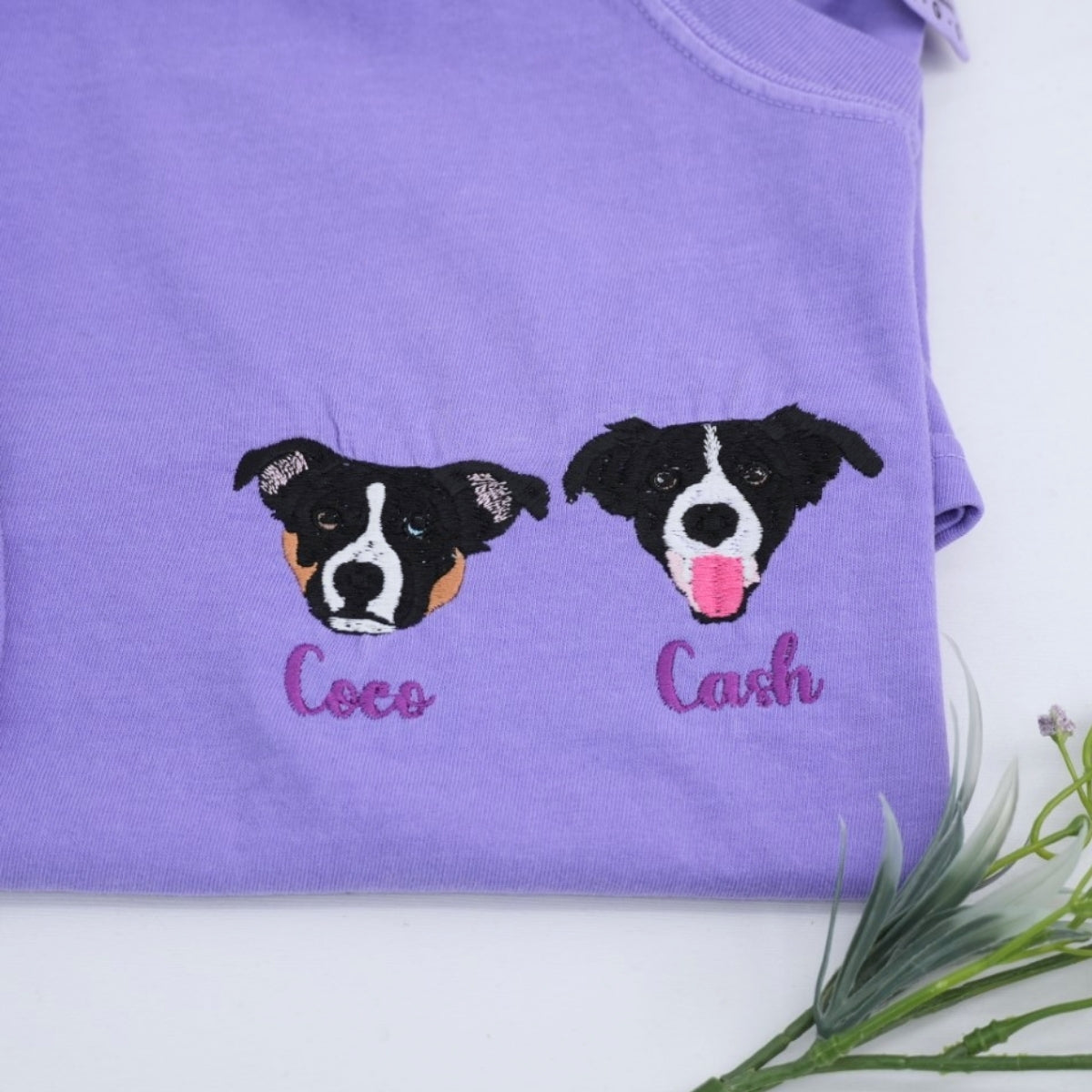 Dog Face Custom Embroidered T-Shirt - Personalized Pet Portrait Memorial