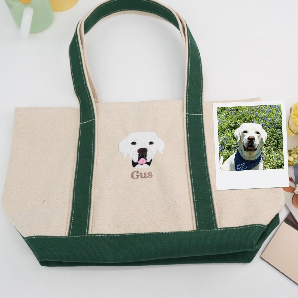 Dog Face Custom Embroidered Tote Bag - Personalized Pet Portrait Memorial Gift