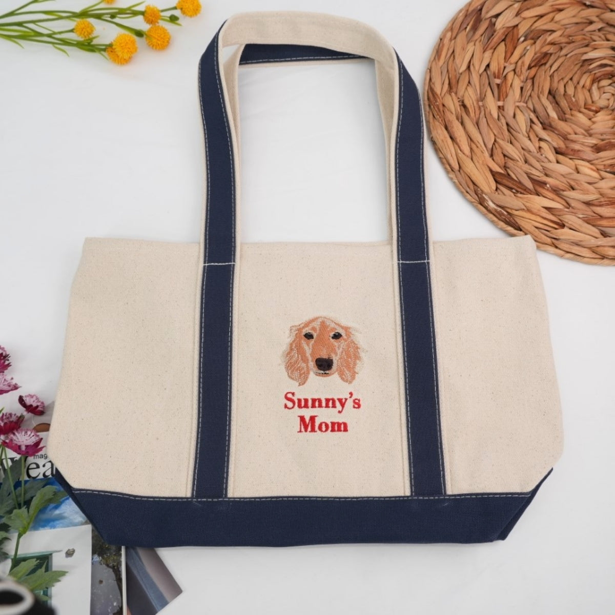 Dog Face Custom Embroidered Tote Bag - Personalized Pet Portrait Memorial Gift