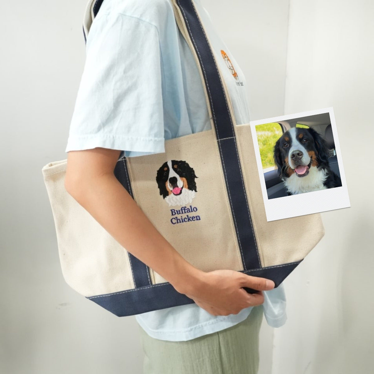 Dog Face Custom Embroidered Tote Bag - Personalized Pet Portrait Memorial Gift