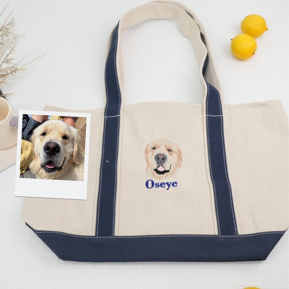Dog Face Custom Embroidered Tote Bag - Personalized Pet Portrait Memorial Gift