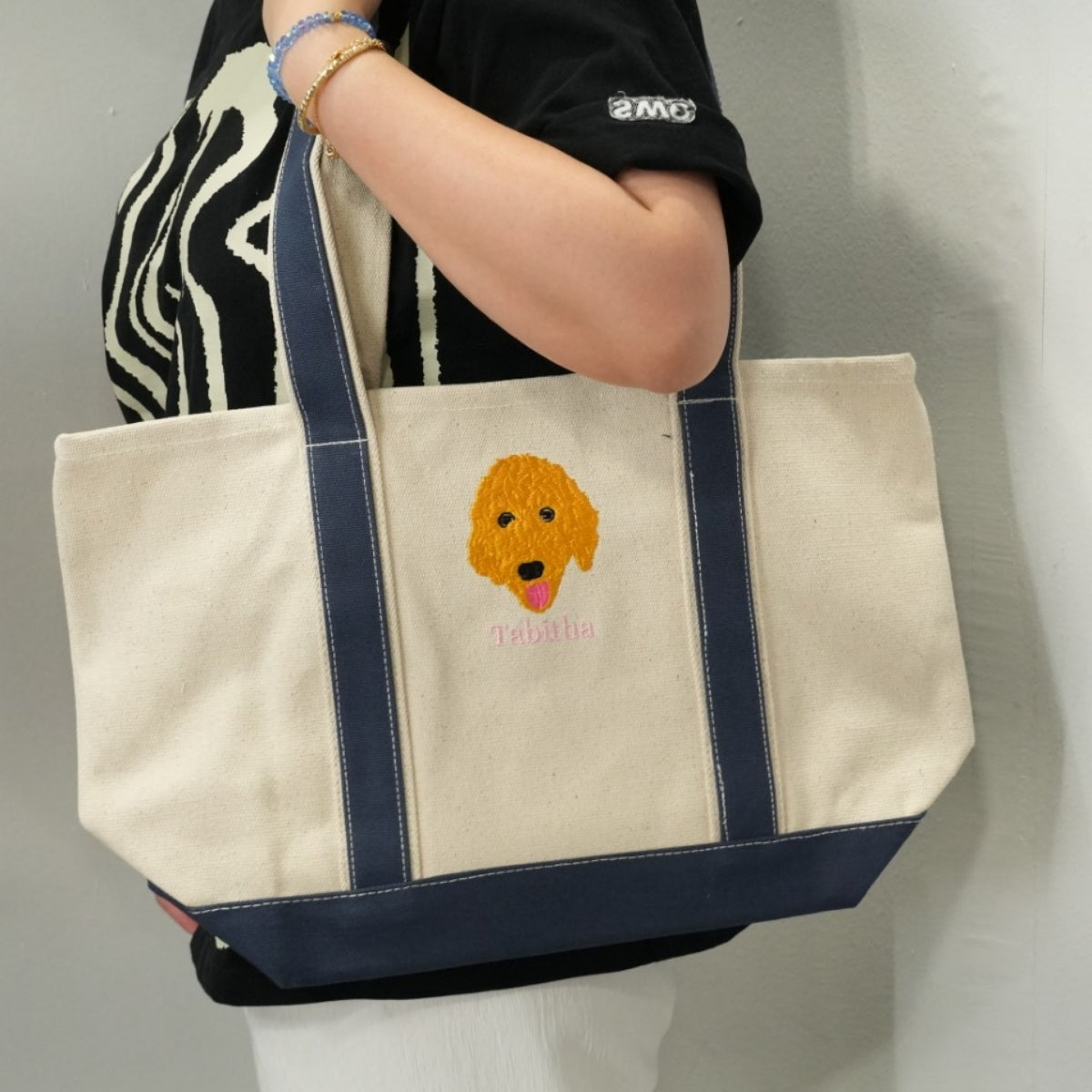 Dog Face Custom Embroidered Tote Bag - Personalized Pet Portrait Memorial Gift