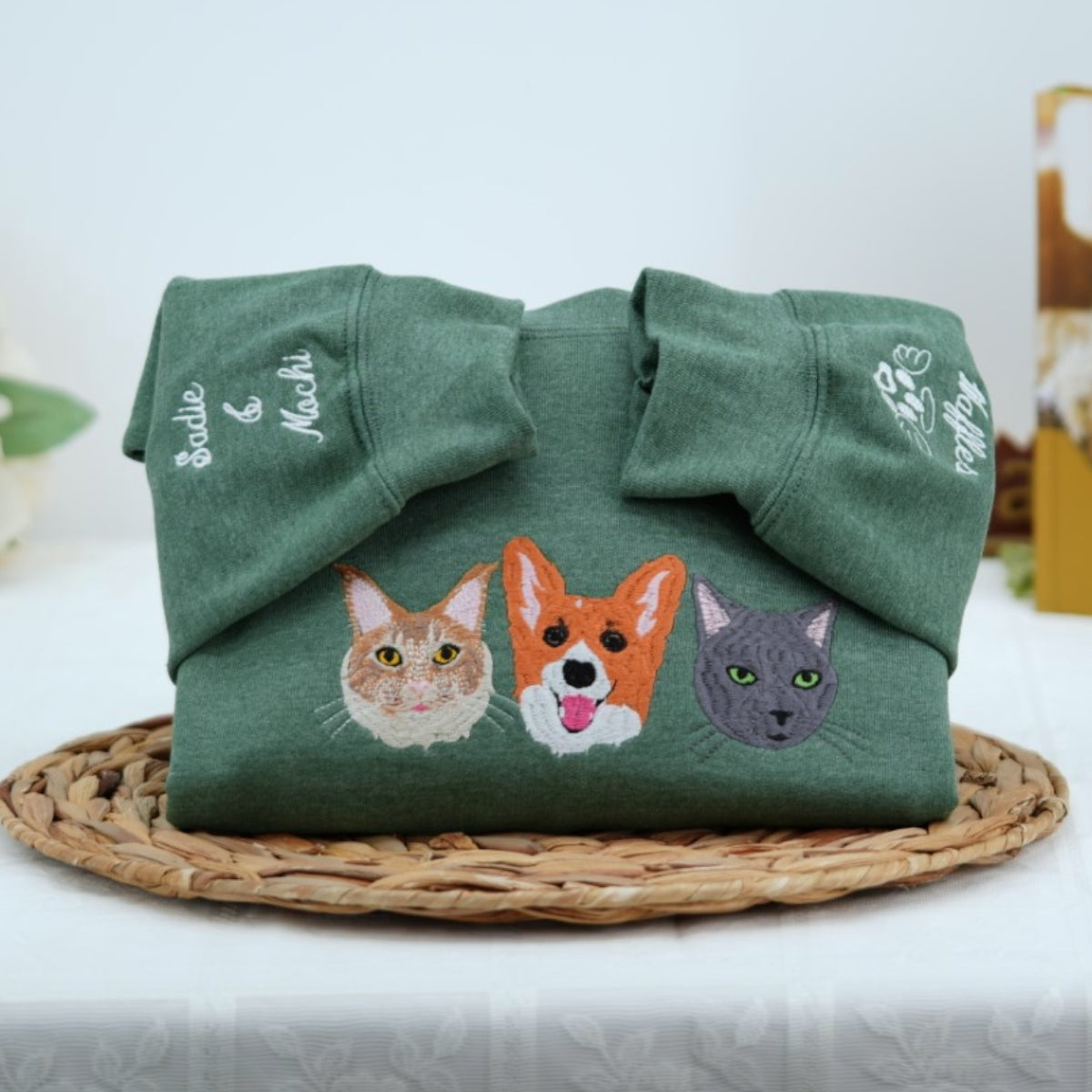 Custom Pet Name Embroidered Sweatshirt - Personalized Pet Portrait Apparel - Minimalist Pet Parent G