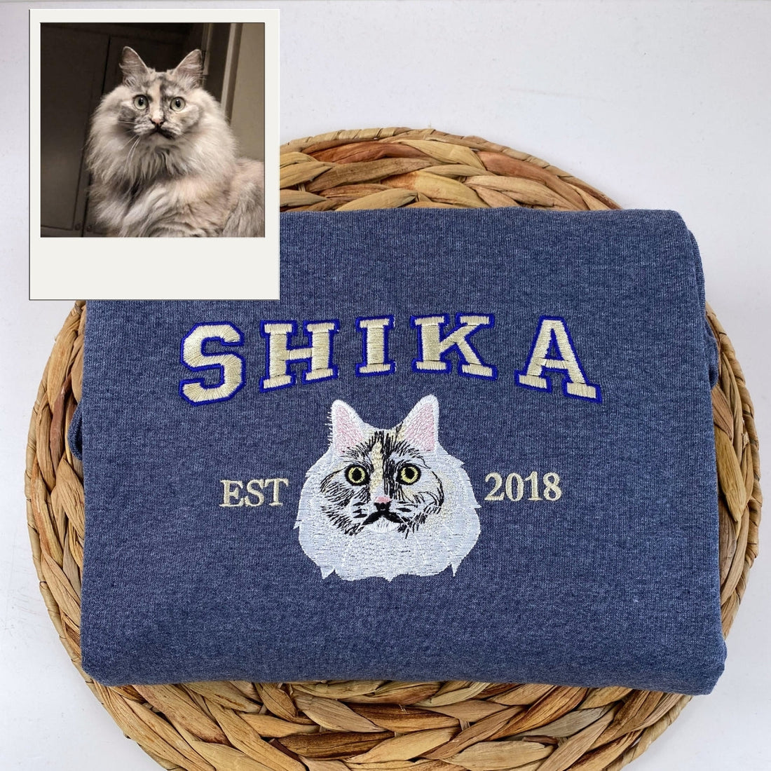 Cat Face Varsity Custom Embroidered Hoodie - Personalized Cat Name Sweatshirt - Collegiate Cat Lover