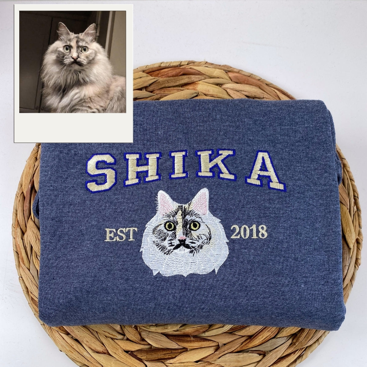 Cat Face Varsity Custom Embroidered Hoodie - Personalized Cat Name Sweatshirt - Collegiate Cat Lover