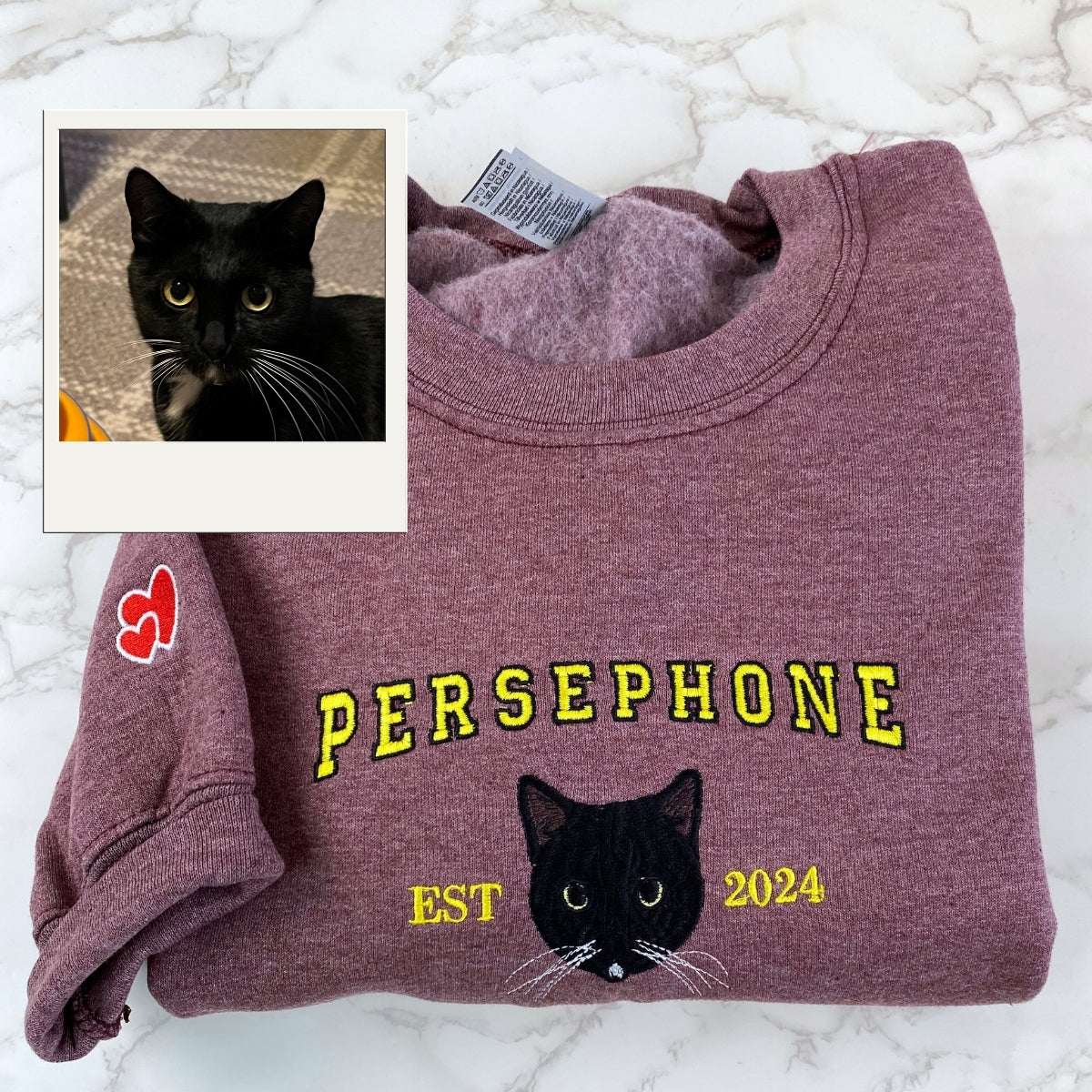 Cat Face Varsity Custom Embroidered Hoodie - Personalized Cat Name Sweatshirt - Collegiate Cat Lover