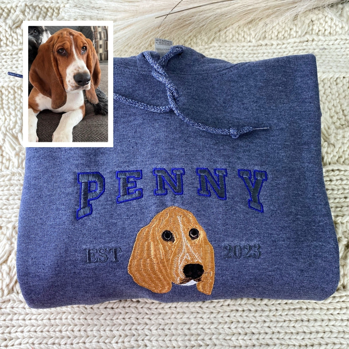 Pet Memorial Hoodies - Custom Dog Portrait Embroidered Sweatshirts - Gifts for Dog Lovers & Pet Parents