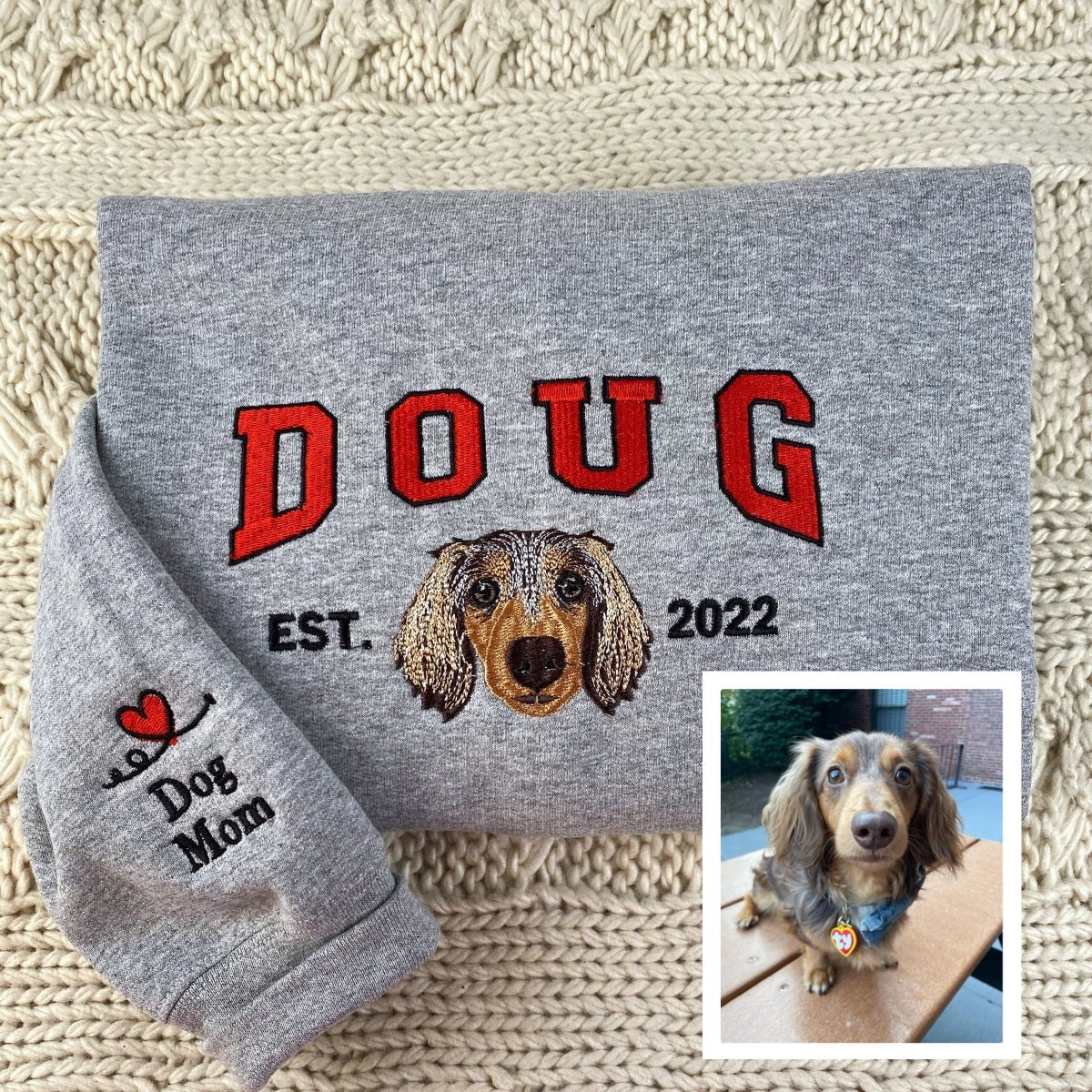 Pet Memorial Hoodies - Custom Dog Portrait Embroidered Sweatshirts - Gifts for Dog Lovers & Pet Parents