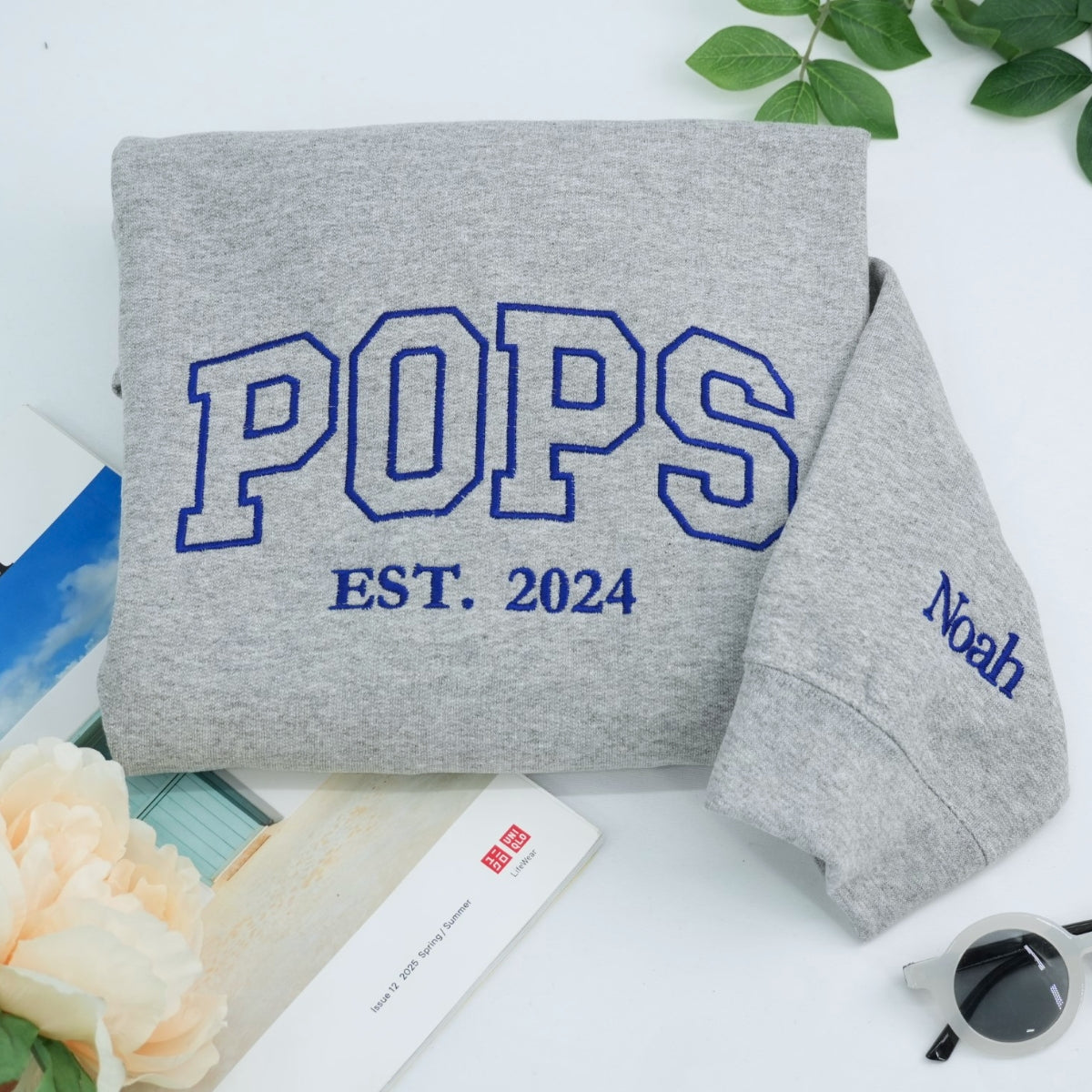 Grandpa EST Custom Embroidered Hoodie - Personalized Sweatshirt - Perfect New Grandfather Gift