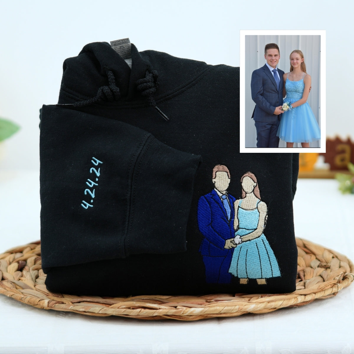 Engagement Photo Custom Embroidered Hoodie - Proposal Memory Sweatshirt - He Asked She Said Yes Gift