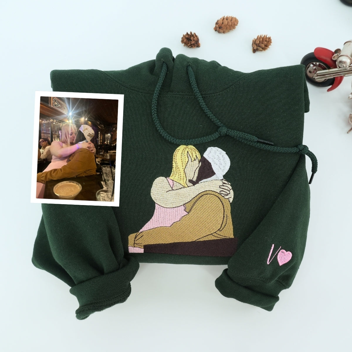 Engagement Photo Custom Embroidered Hoodie - Proposal Memory Sweatshirt - He Asked She Said Yes Gift