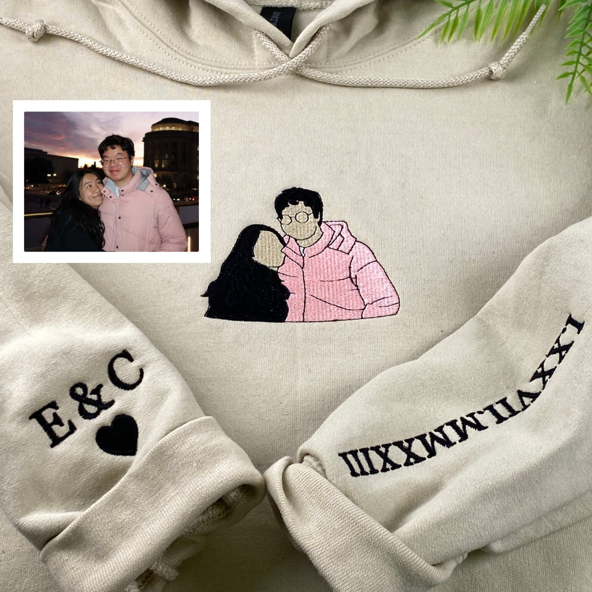 Engagement Photo Custom Embroidered Hoodie - Proposal Memory Sweatshirt - He Asked She Said Yes Gift