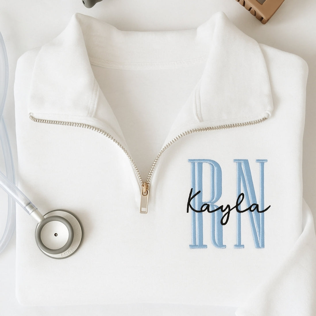 RN Angel Custom Embroidered Quarter-Zip - Registered Nurse Sweatshirt - Perfect Nurse Gift