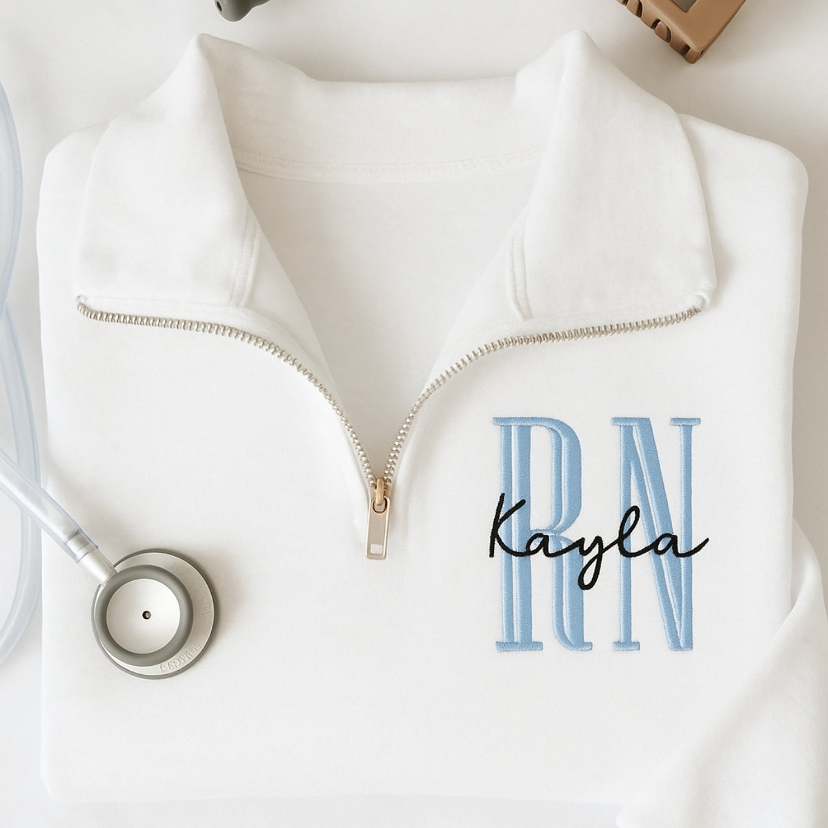 RN Angel Custom Embroidered Quarter-Zip - Registered Nurse Sweatshirt - Perfect Nurse Gift