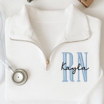 RN Angel Custom Embroidered Quarter-Zip - Registered Nurse Sweatshirt - Perfect Nurse Gift