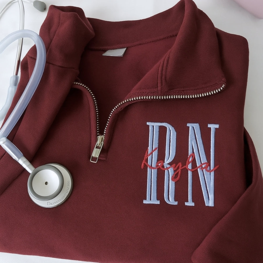 RN Angel Custom Embroidered Quarter-Zip - Registered Nurse Sweatshirt - Perfect Nurse Gift