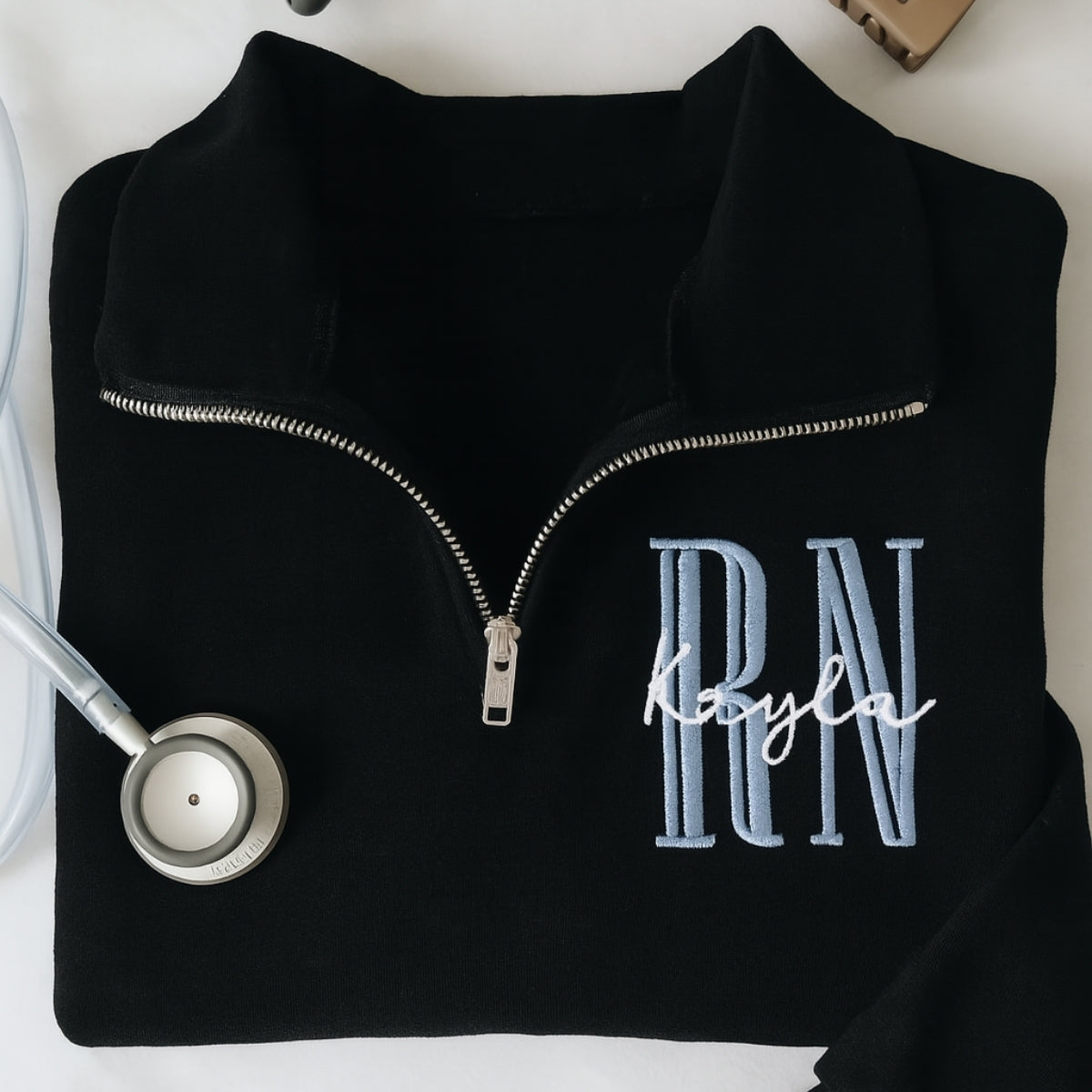 RN Angel Custom Embroidered Quarter-Zip - Registered Nurse Sweatshirt - Perfect Nurse Gift