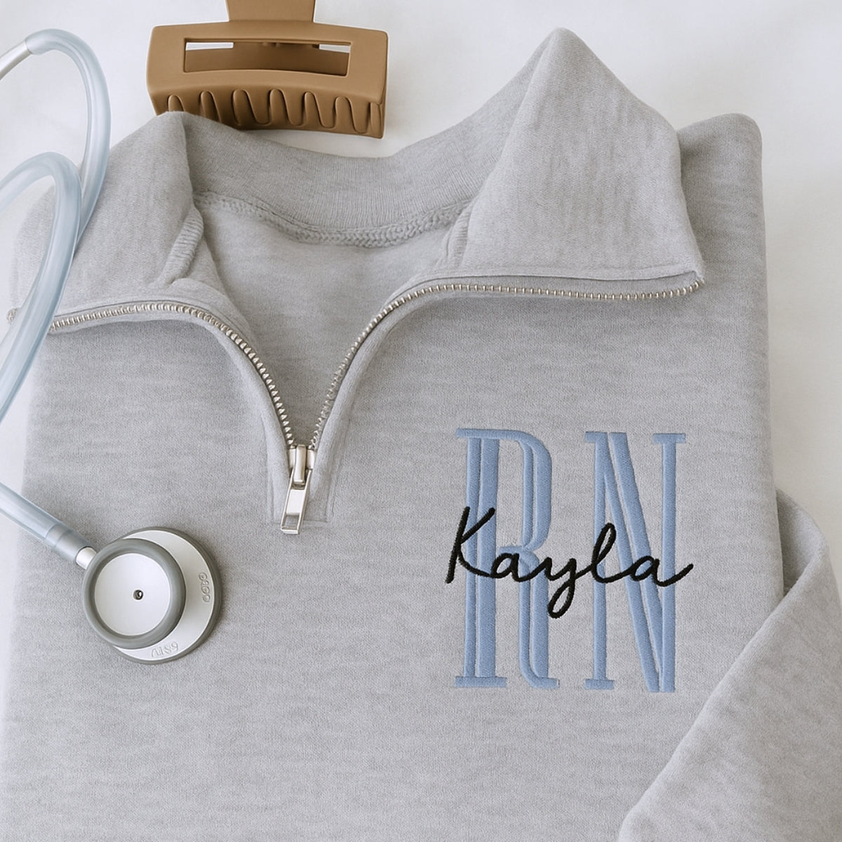 RN Angel Custom Embroidered Quarter-Zip - Registered Nurse Sweatshirt - Perfect Nurse Gift