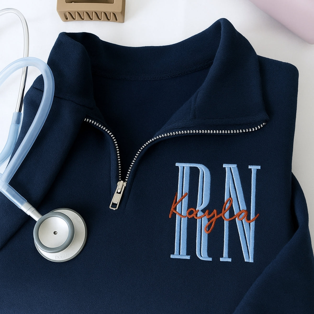 RN Angel Custom Embroidered Quarter-Zip - Registered Nurse Sweatshirt - Perfect Nurse Gift