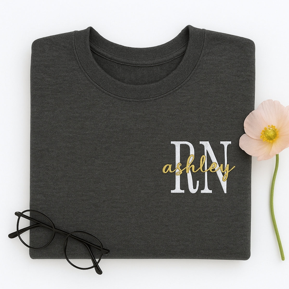 RN Custom Embroidered Hoodie - Personalized Nurse Sweatshirt - Healthcare Worker Gift