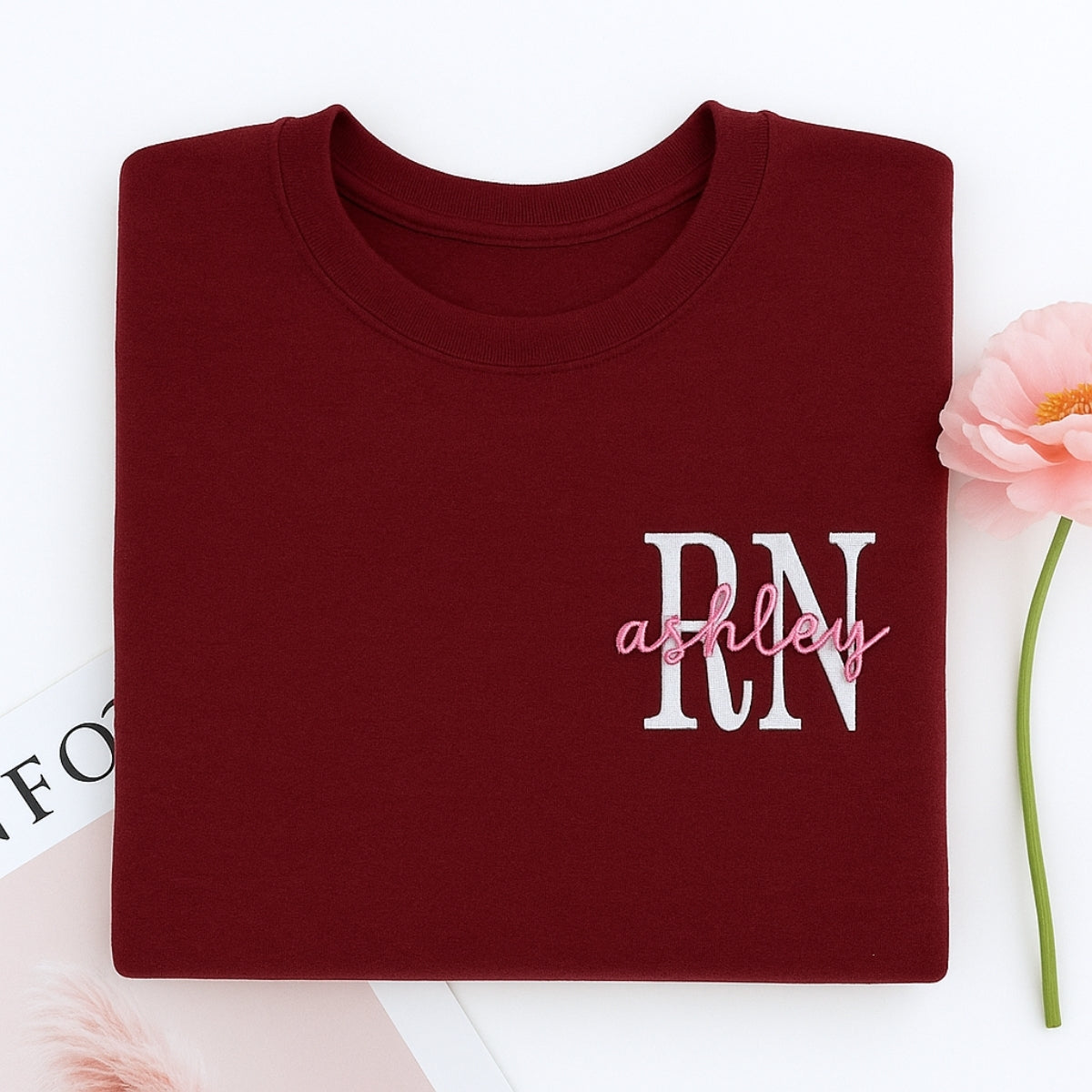 RN Custom Embroidered Hoodie - Personalized Nurse Sweatshirt - Healthcare Worker Gift