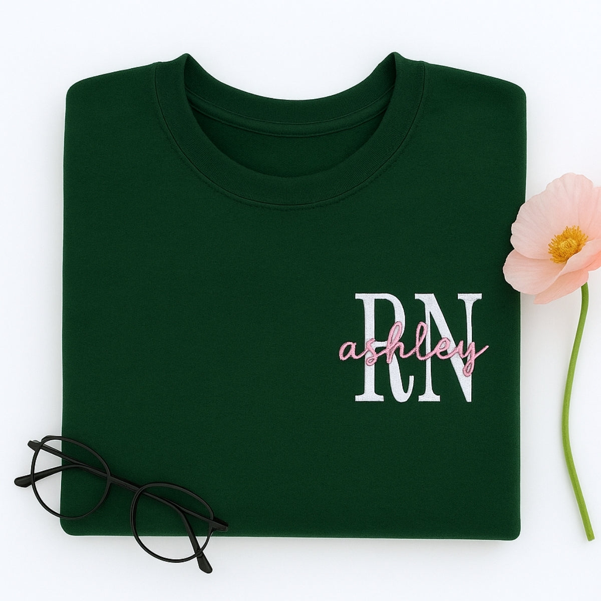 RN Custom Embroidered Hoodie - Personalized Nurse Sweatshirt - Healthcare Worker Gift