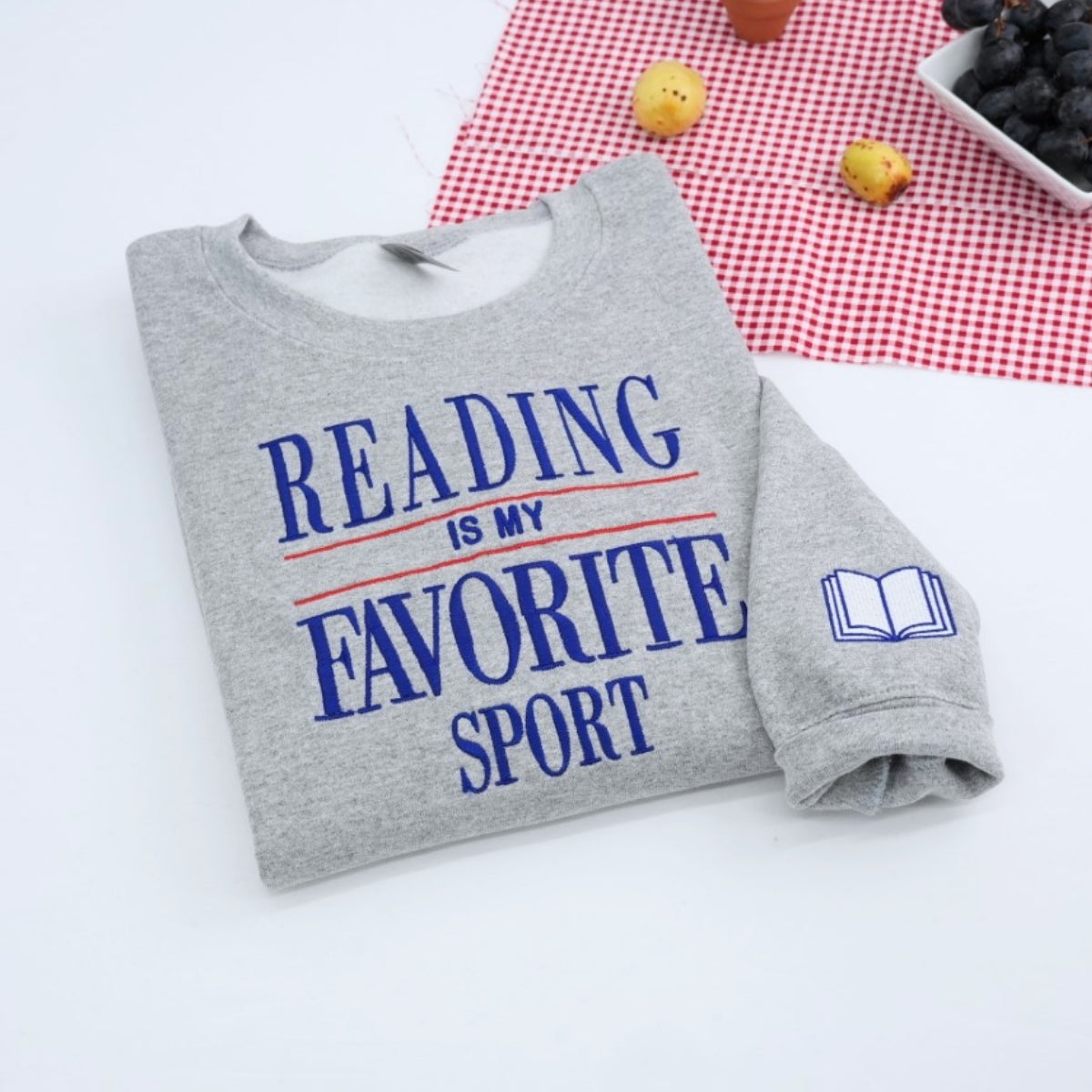 Reading Is My Favorite Sport Embroidered Sweatshirt - Book Lover Apparel - Perfect Bookworm Gift