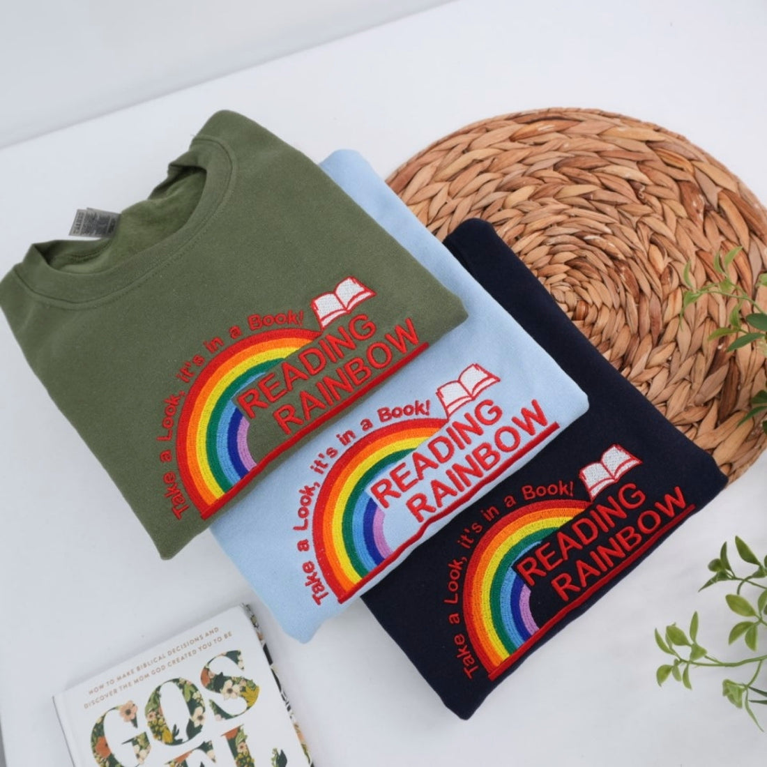 Reading Rainbow Custom Embroidered Sweatshirt - Book Lover Apparel - Teacher Librarian Gift