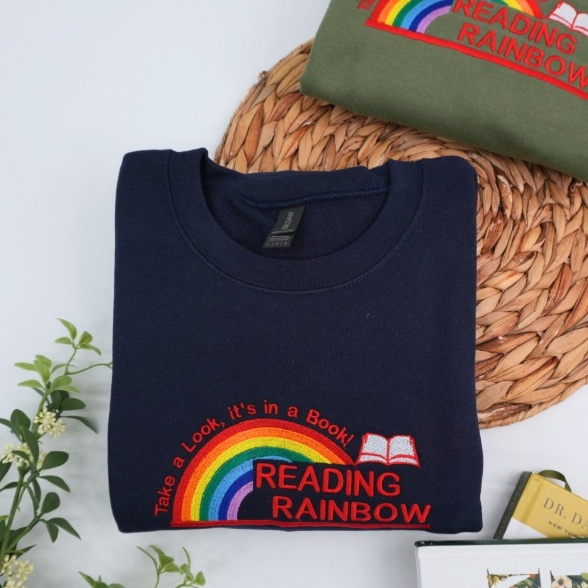 Reading Rainbow Custom Embroidered Sweatshirt - Book Lover Apparel - Teacher Librarian Gift