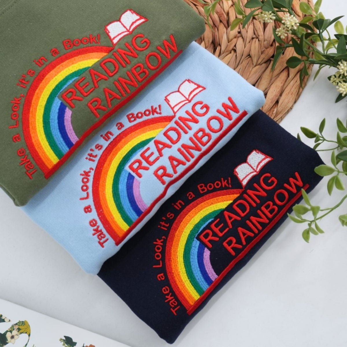 Reading Rainbow Custom Embroidered Sweatshirt - Book Lover Apparel - Teacher Librarian Gift