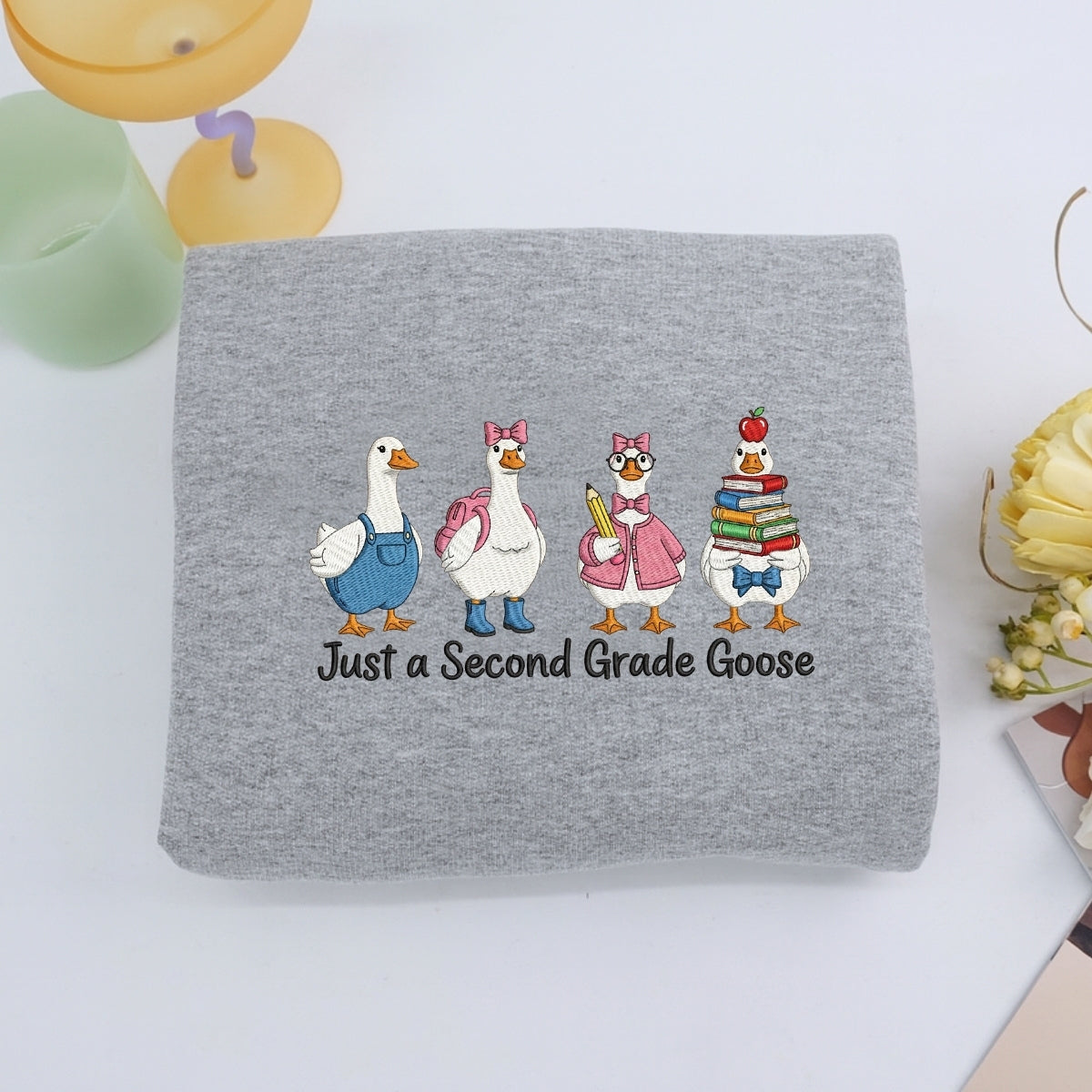 Second Grade Teacher Custom Embroidered Hoodie - Just a Goose Sweatshirt - Teacher Appreciation Gift