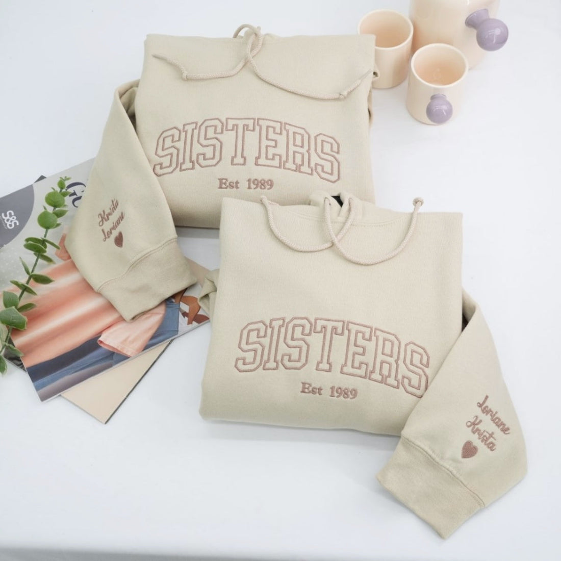 Sisters Custom Embroidered Hoodie - Varsity Style Personalized Sister Gift