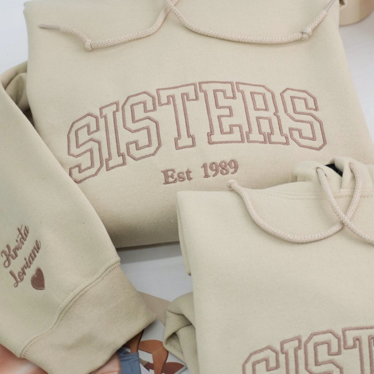 Sisters Custom Embroidered Hoodie - Varsity Style Personalized Sister Gift
