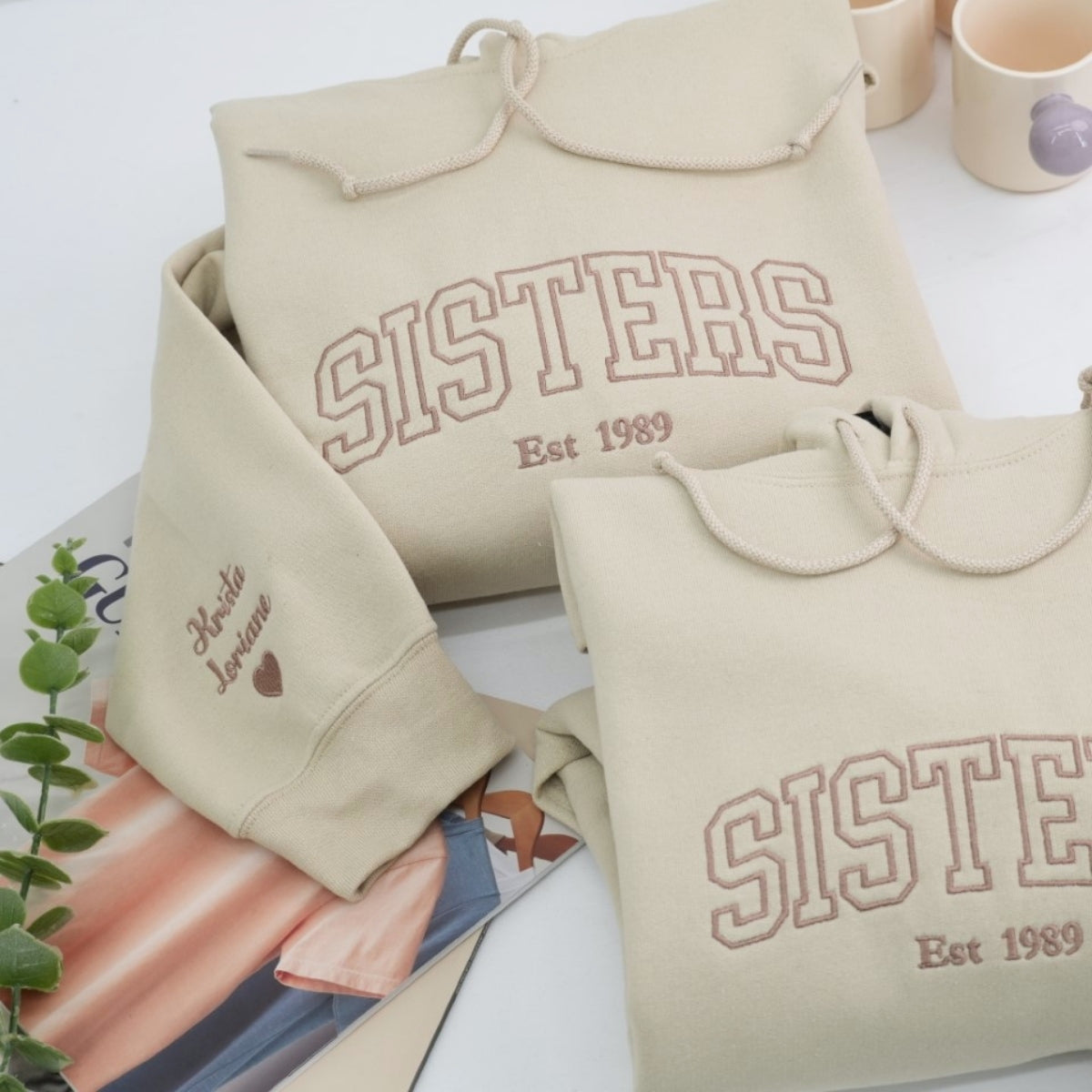 Sisters Custom Embroidered Hoodie - Varsity Style Personalized Sister Gift