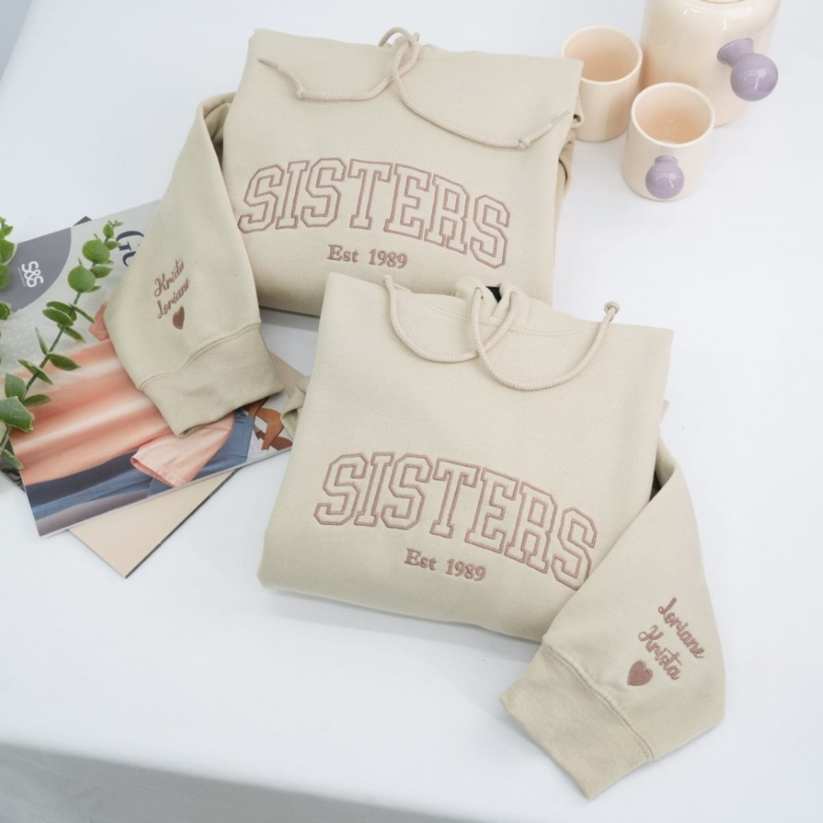 Sisters Custom Embroidered Hoodie - Varsity Style Personalized Sister Gift