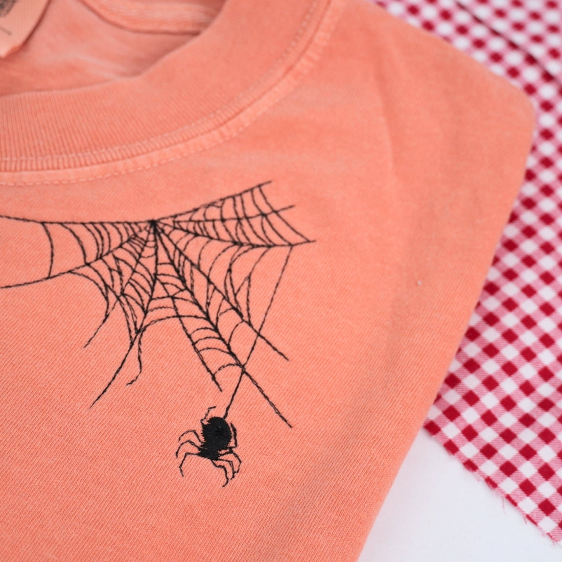 Spider Web Custom Embroidered T-Shirt - Spooky Halloween Tee Personalized Gift