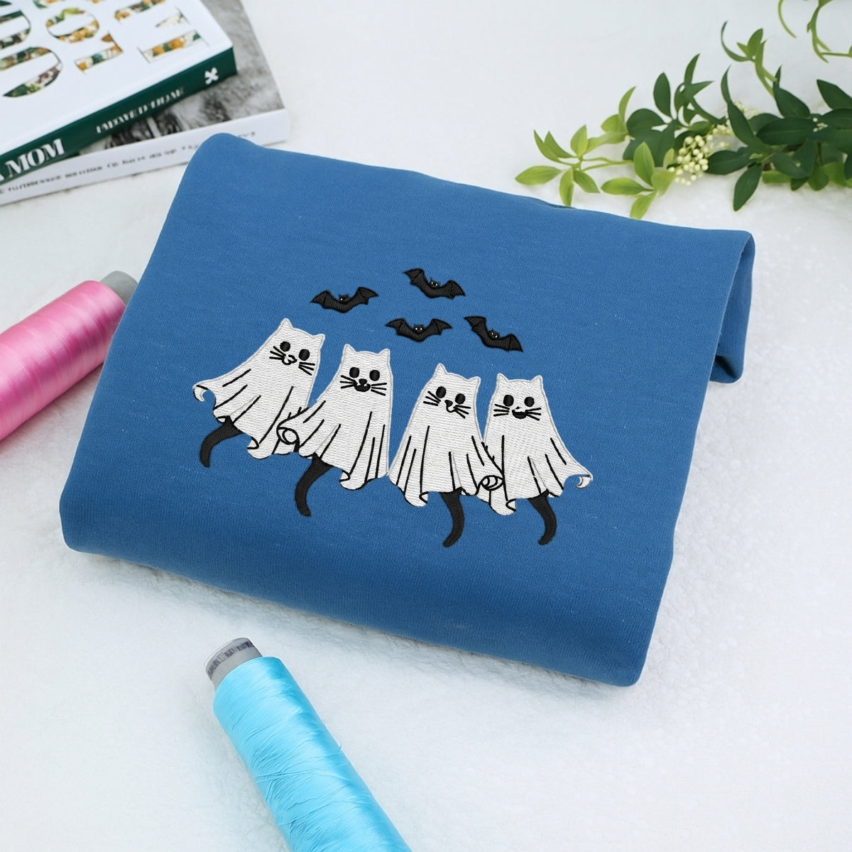 Spooky Cat Custom Embroidered Hoodie - Halloween Sweatshirt Personalized Cat Parent Apparel