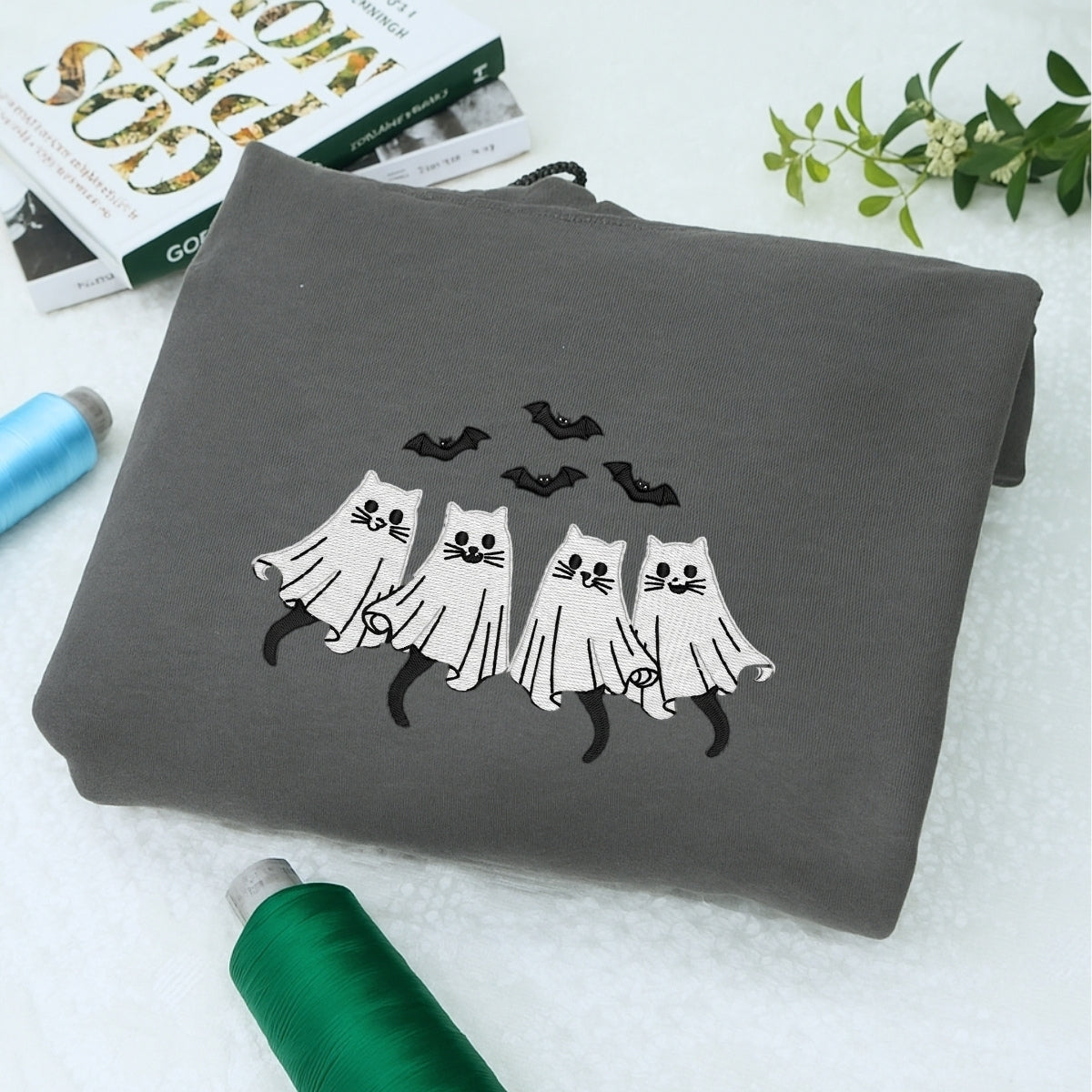 Spooky Cat Custom Embroidered Hoodie - Halloween Sweatshirt Personalized Cat Parent Apparel