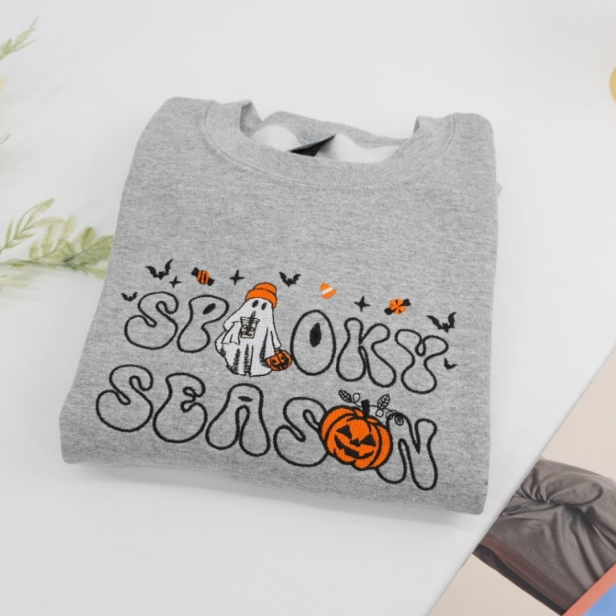 Spooky Season Custom Embroidered Sweatshirt - Halloween Hoodie Personalized Fall Gift